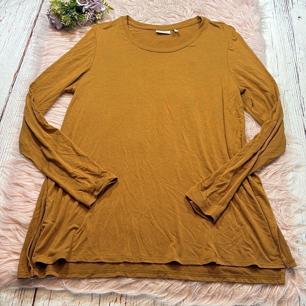 LOGO By Lori Goldstein Gold Long Sleeve Jersey Tunic Top sz M